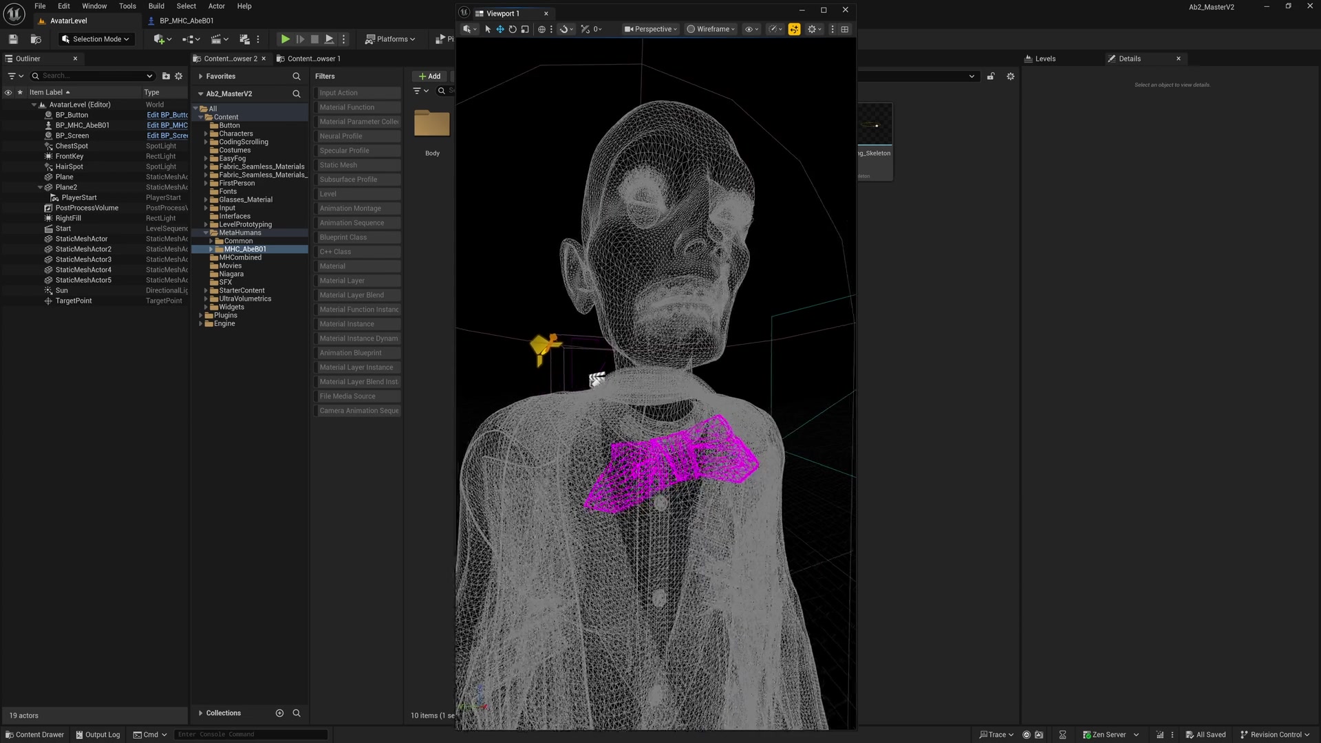 Lincoln’s character mesh in the Unreal Engine production workspace.
