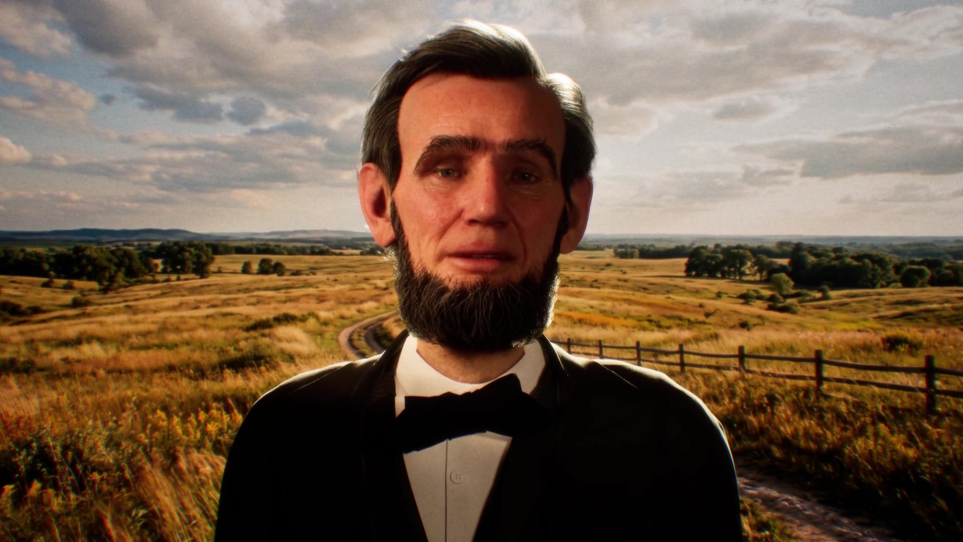 The Lincoln avatar in a landscape from the finished experience