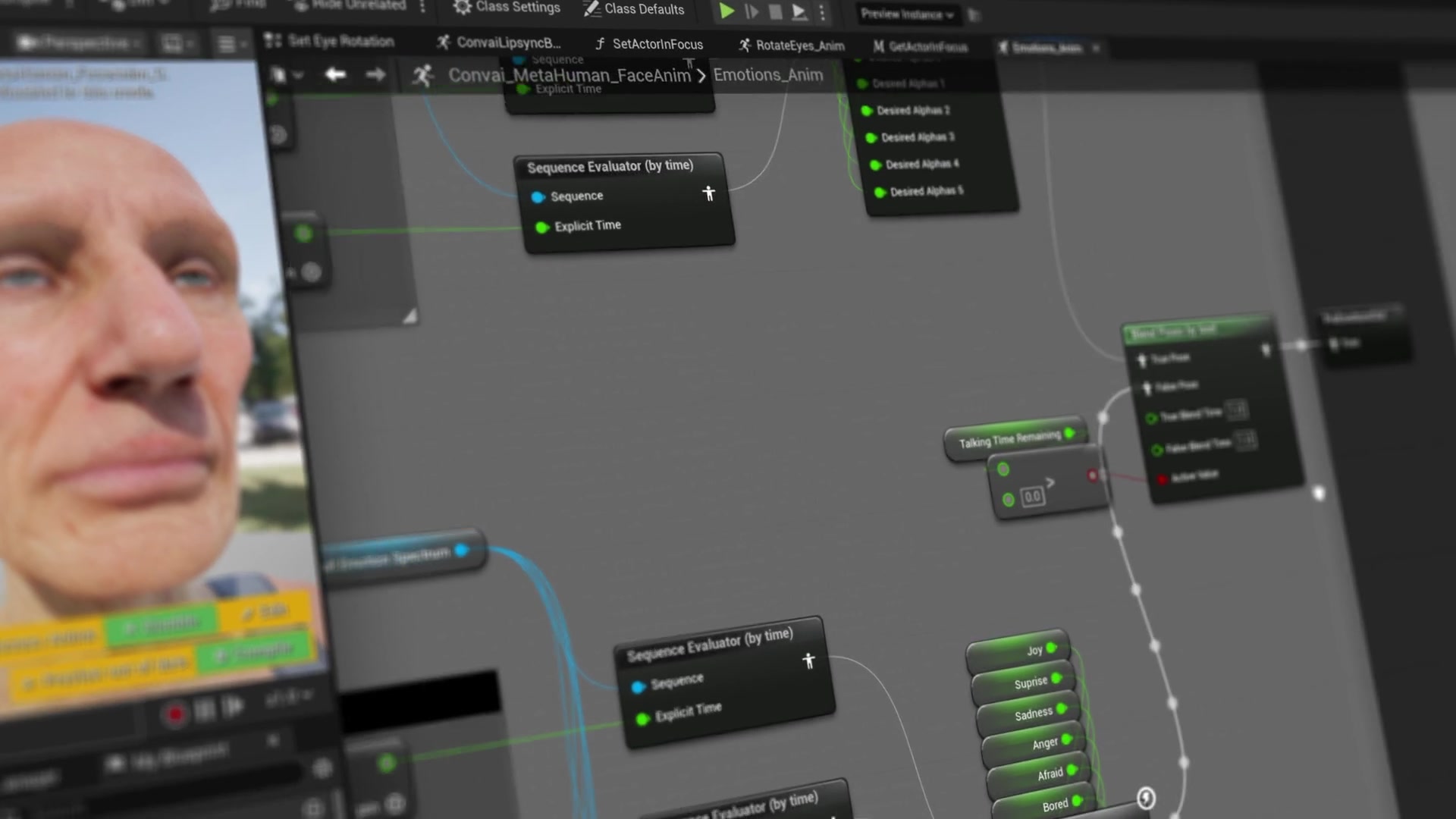 Animation logic and facial behavior in Unreal Engine.