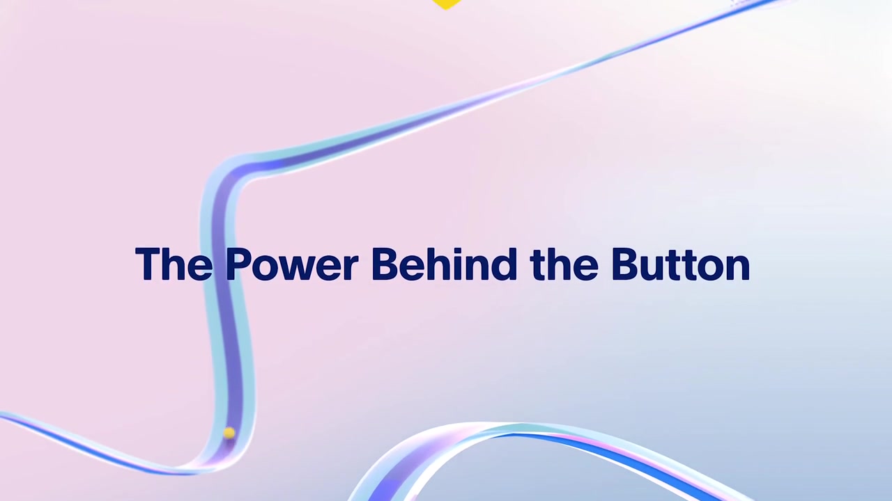 PayPal look-development frame with sculptural ribbons and The Power Behind the Button typography.